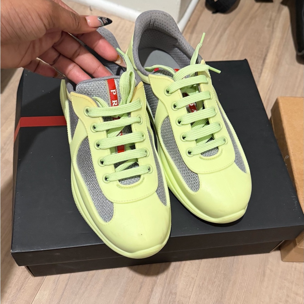 Prada Women’s Neon Green and Gray Sneaker